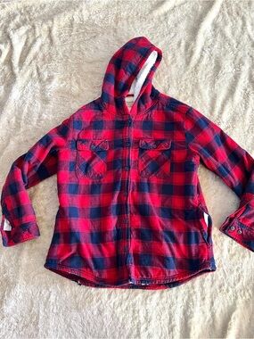 BOSTON TRADERS Men's Red Plaid Cozy Jacket Size L
